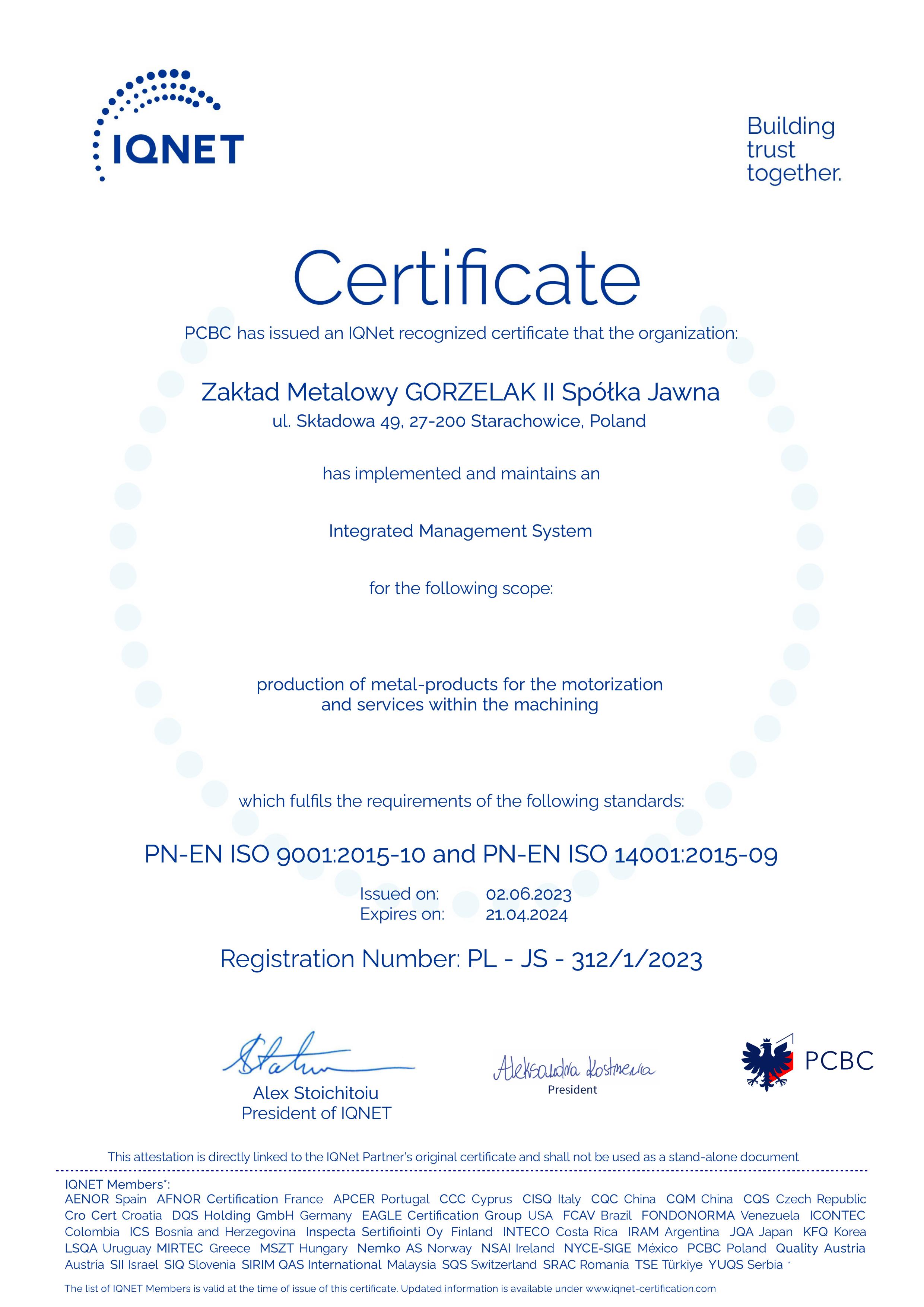 JS 312 1 2023 GORZELAK II cert IQNET sign